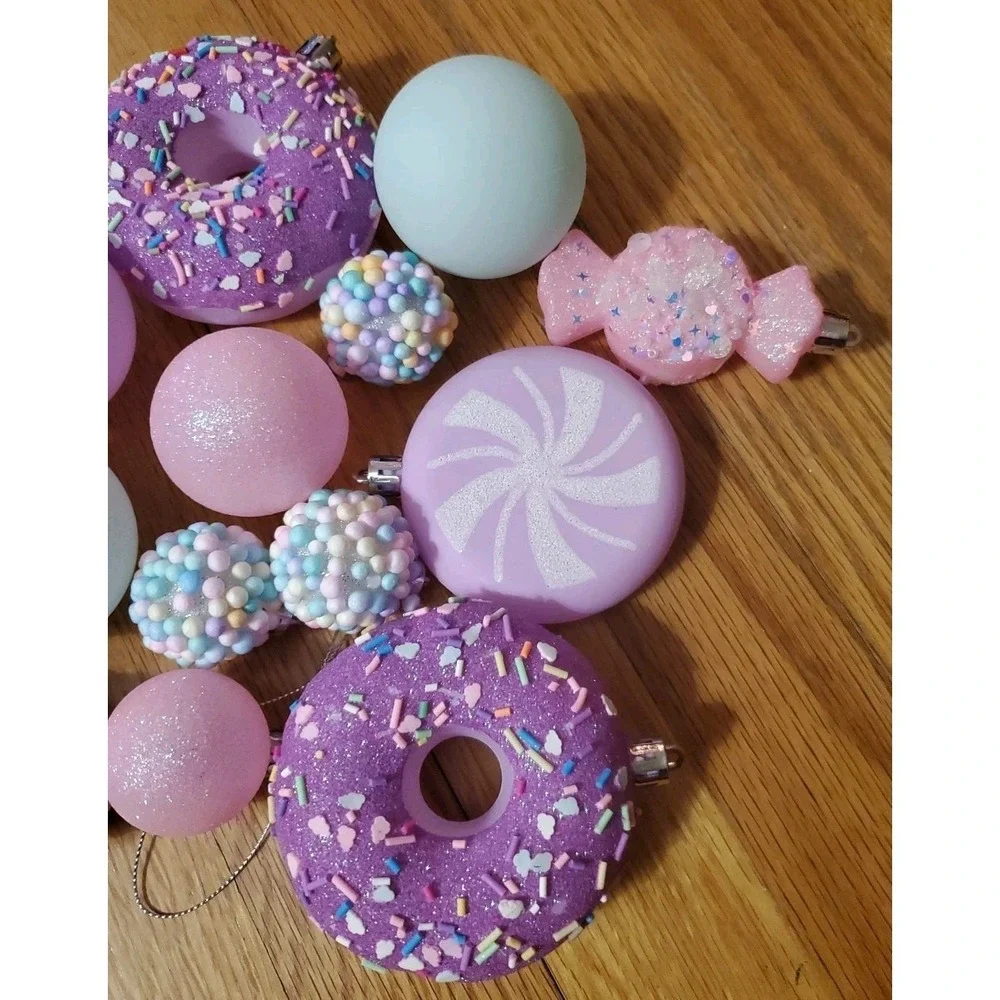 Donut Rainbow Candy Christmas Ornaments Lot Sparkles Shatterproof‎